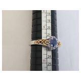 Sterling Silver and Gold Ring with Blue Stone, Size 8