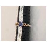 Sterling Silver and Gold Ring with Blue Stone, Size 8
