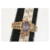 10k Gold Ring with Purple Stone and Likely Diamond Accents
