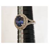 Sterling Silver Ring with Blue Stone and Possibly Diamond Accents, Size 7