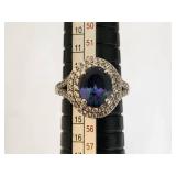 Sterling Silver Ring with Blue Stone and Possibly Diamond Accents, Size 7