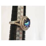 Sterling Silver Ring with Blue Stone and Possibly Diamond Accents, Size 7