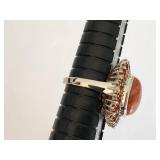 Stunning Oval Sunstone and Garnet Silver Ring - Size 7