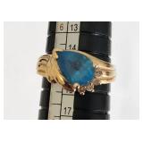 14k Gold Blue Gemstone Ring with Diamond Accents