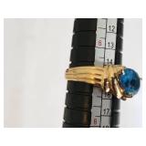 14k Gold Blue Gemstone Ring with Diamond Accents