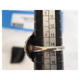 Silver Vintage Ring with Leaf Design and White Stone - Size 6.5