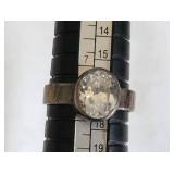 Vintage Sterling Silver Ring with Oval Crystal Stone - Size 10