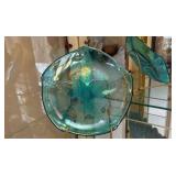 Collection of Iridescent Glass Plates and Decorative Ceramic Vases