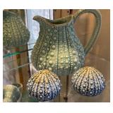 Collection of Iridescent Glass Plates and Decorative Ceramic Vases