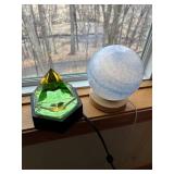 Set of 2 Unique Light Fixtures: Crystal Prism Lamp and Frosted Orb Lamp
