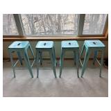 Set of 4 Vintage Distressed Blue-Gray Metal Bar Stools