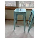 Set of 4 Vintage Distressed Blue-Gray Metal Bar Stools