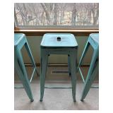 Set of 4 Vintage Distressed Blue-Gray Metal Bar Stools