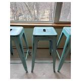 Set of 4 Vintage Distressed Blue-Gray Metal Bar Stools