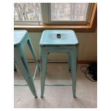 Set of 4 Vintage Distressed Blue-Gray Metal Bar Stools