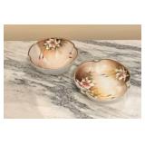 Pair of Antique Floral Porcelain Bowls with Footed Base