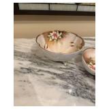 Pair of Antique Floral Porcelain Bowls with Footed Base