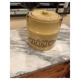 Vintage Yellow Ceramic Cookie Jar with Assorted Cookie Cutters