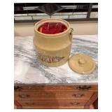 Vintage Yellow Ceramic Cookie Jar with Assorted Cookie Cutters