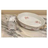 Antique Floral Porcelain Sugar Bowl and Serving Dish Set