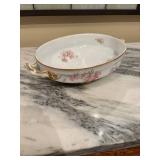 Antique Floral Porcelain Sugar Bowl and Serving Dish Set