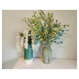 Pair of Decorative Ceramic Vases with Artificial Floral Arrangements