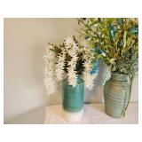 Pair of Decorative Ceramic Vases with Artificial Floral Arrangements
