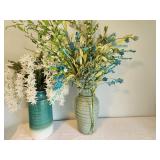 Pair of Decorative Ceramic Vases with Artificial Floral Arrangements