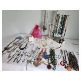 Assorted Collection of Necklaces and Bracelets with Jewelry Organizer