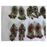 Collection of 14 Pair Chandelier Earrings and 1 Blue Stone Necklace
