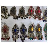 Collection of 14 Pair Chandelier Earrings and 1 Blue Stone Necklace