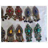 Collection of 14 Pair Chandelier Earrings and 1 Blue Stone Necklace