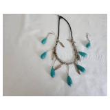 Collection of 14 Pair Chandelier Earrings and 1 Blue Stone Necklace