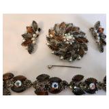 Vintage Rhinestone Brooch, Earrings, and Bracelet Jewelry Set