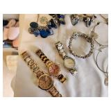 Assorted Jewelry Collection with Watches, Bracelets, and Earrings