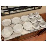 Porcelain Dinnerware Set by Porsgrund Norway - 6 Cups, Saucers, and Plates