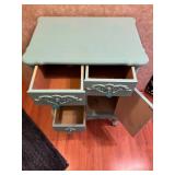Vintage Wooden Side Table with Decorative Drawers and Door