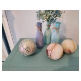 Set of 3 Decorative Vases with Floral Accents and 3 Stone Spheres