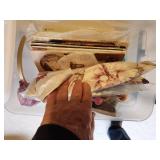 Collection of Sewing and Crochet Magazines, Crafting Supplies, and Handbags