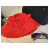 Collection of 5 Handbags with Red Bucket Hat and Sunglasses