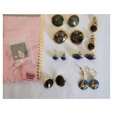 Set of 9 Pairs of Vintage Earrings with Various Designs