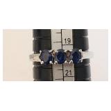Silver Ring with Three Blue Stones, Size 8.75