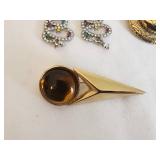 Set of Vintage Jewelry: Brooch, Earrings, and Compact