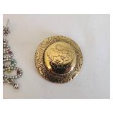 Set of Vintage Jewelry: Brooch, Earrings, and Compact