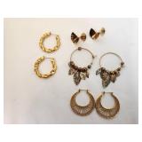 Collection of 4 Pairs of Gold and Brass Earrings