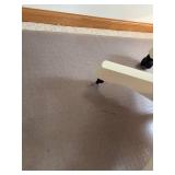 White Office Chair with Beige Cushion and Ornate Mirror