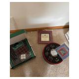 Christmas Decor Set with Tin, Frame, and Quilt Squares