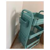 Teal Rolling Craft Cart with Detachable Wooden Top