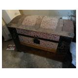Antique Wooden Steamer Trunk with Floral Pattern