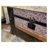 Antique Wooden Steamer Trunk with Floral Pattern